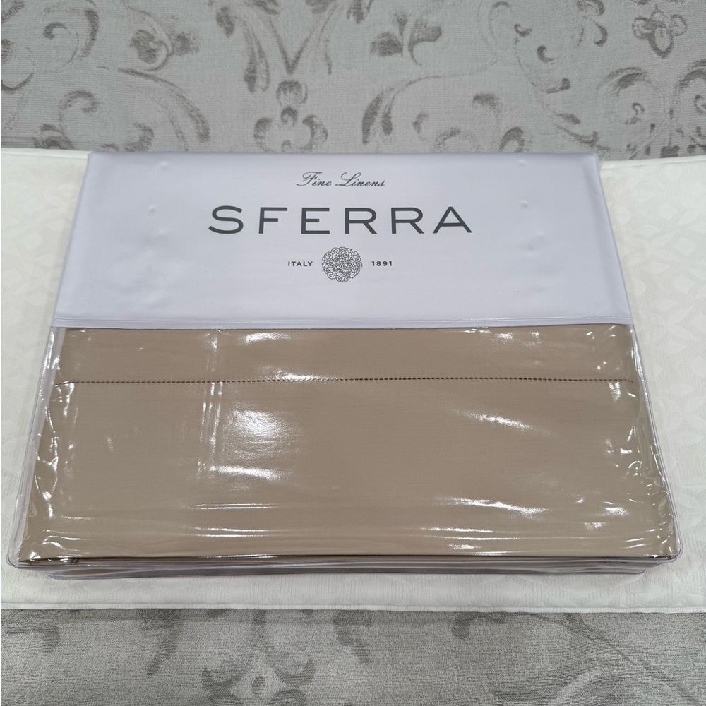 SFERRA DELFINA SATEEN 650 TC 4-PIECE QUEEN SHEET SET SAND BEIGE MADE IN ITALY